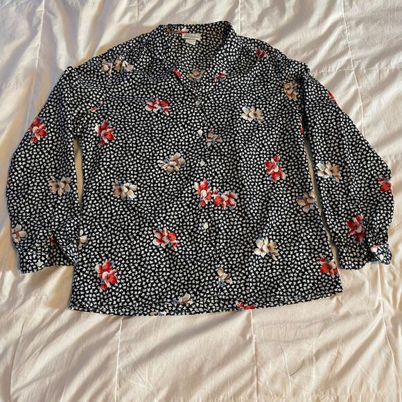 Levi Strauss Vintage Button Up Large Black White Floral Made in USA Cottagecore - Picture 1 of 13